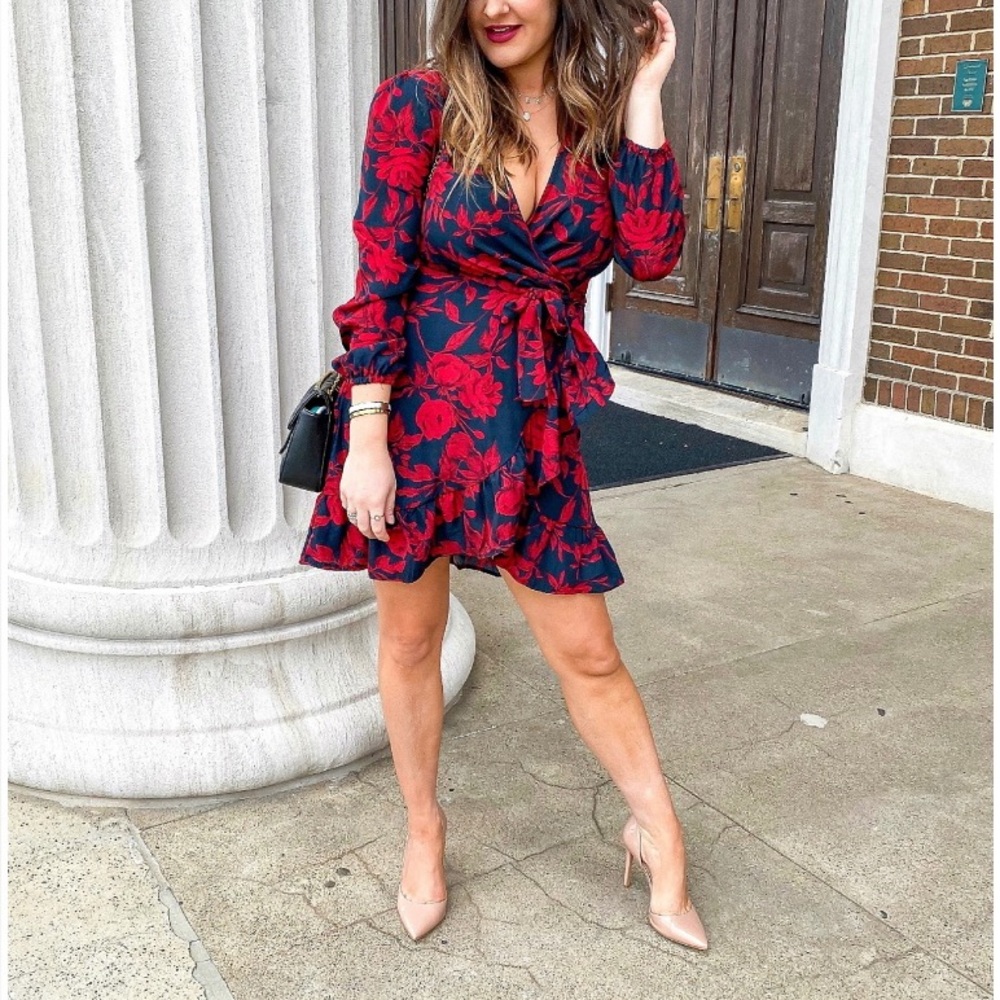 Uguest Navy & Red Floral Wrap Dress